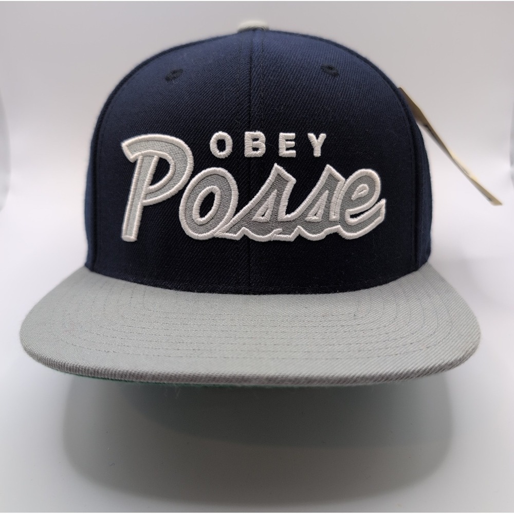 OBEY Posse Snapback Hat Gray OSFA Embroidered Colorblock Navy/Gray New